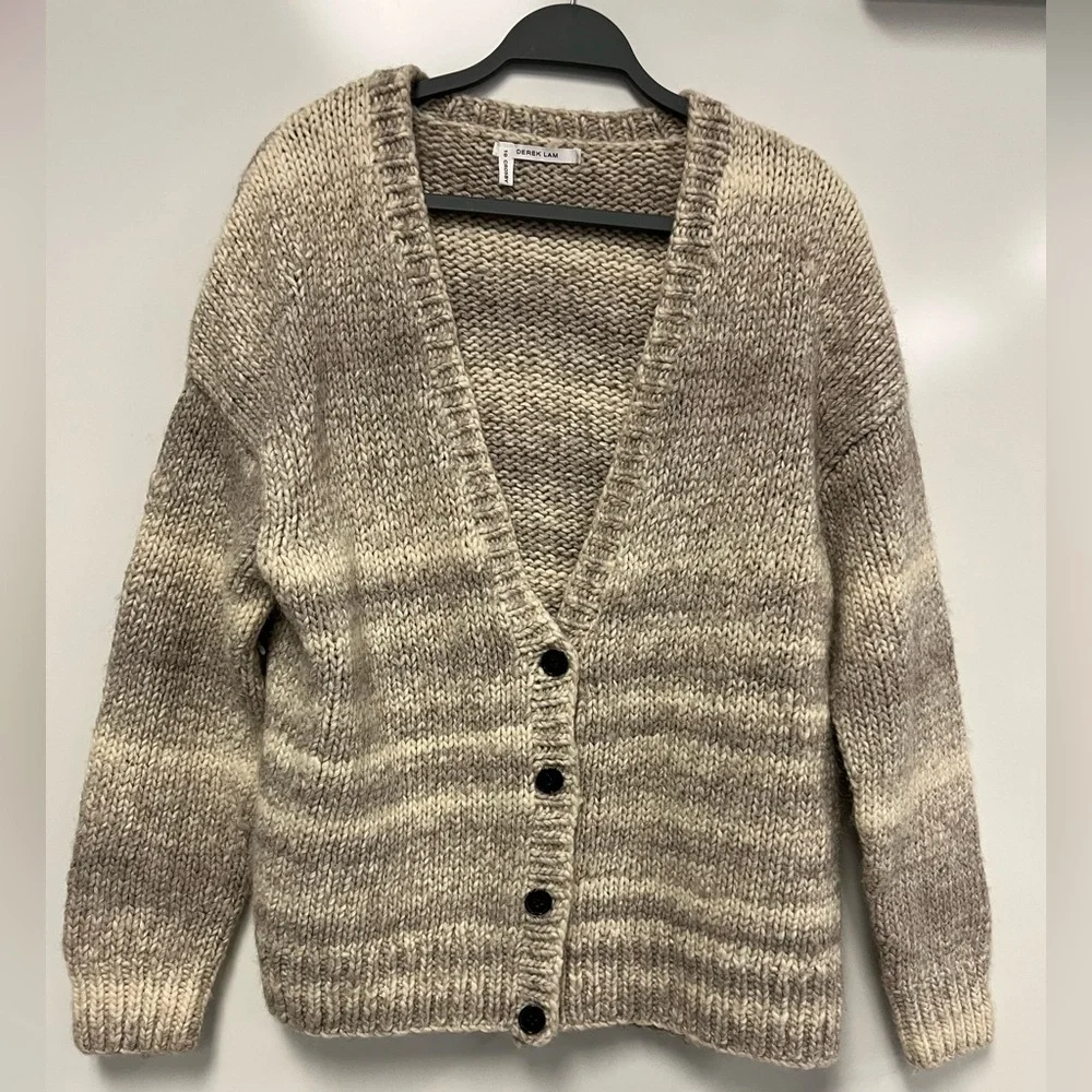 10 Crosby Derek Lam Taupe Gray Wool Alpaca Blend Knit Cardigan Sweater‎ Sz. M - Picture 2 of 10